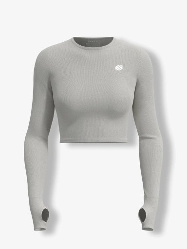 Active Long Sleeve Workout Top - Light Grey