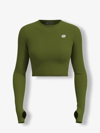 Active Long Sleeve Workout Top - Olive