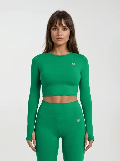 Active Long Sleeve Workout Top - Green Cyan