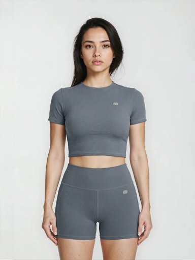 Active Short Sleeve Crop Top - Slate Grey