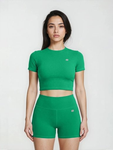 Active Short Sleeve Crop Top - Green Cyan