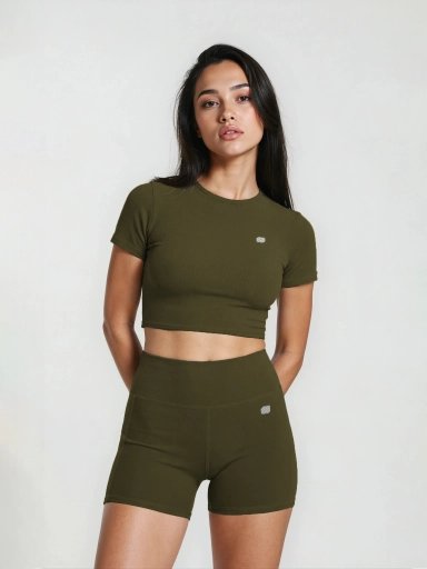 Active Short Sleeve Crop Top - Olive
